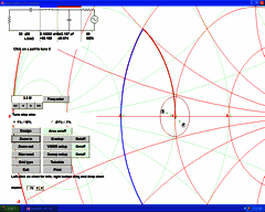 Zoomed in, with VSWR circle and several test frequency points